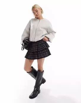 Юбка-шорты Stradivarius STR в синюю клетку с рюшами