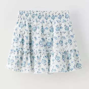 Юбка-шорты Zara Floral Bermuda, синий/белый