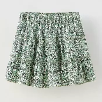 Юбка-шорты Zara Floral Bermuda, зеленый