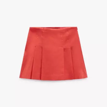 Юбка-шорты Zara Linen Blend Box Pleat, коралловый