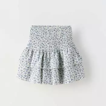 Юбка-шорты Zara Summer Camp Textured Floral Bermuda, белый/синий