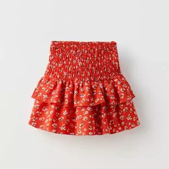 Юбка-шорты Zara Summer Camp Textured Floral Bermuda, красный