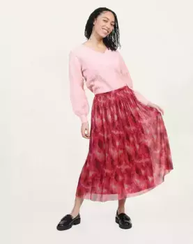 Юбка со сборками и отделкой металлизированной нитью Naf Naf, фуксия