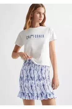 Юбка со сборками с узором Mango, белый