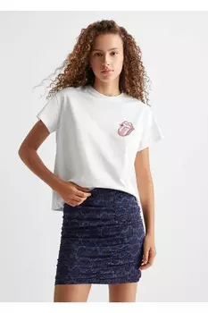 Юбка со сборками с узором Mango, темно-синий