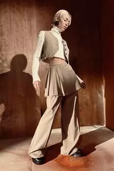Юбка со складками в полоску ZARA, светло-коричневый