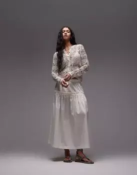 Юбка-солнце Topshop из поплина цвета слоновой кости