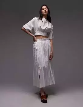 Юбка-солнце Topshop из жатого хлопка цвета слоновой кости