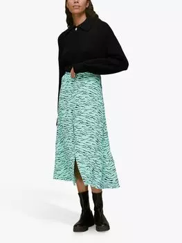 Юбка спереди на пуговицах с тигровым принтом Whistles, зеленый/черный