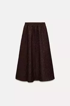 Юбка средней длины из жаккардовой ткани ZARA, коричневый