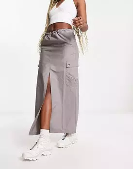 Юбка Stradivarius Cargo Maxi In Stone, серый