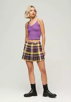 Юбка Superdry MID RISE CHECK, желто-фиолетовая клетка