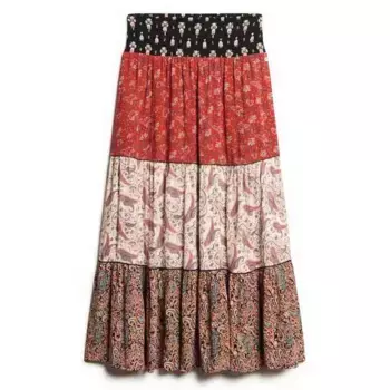 Юбка Superdry Printed long skirt, разноцветный