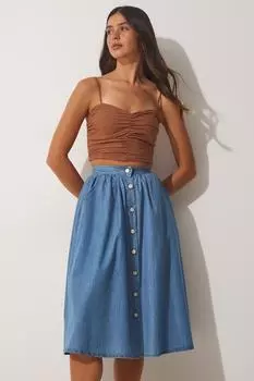 Юбка - Темно-синий - Миди Happiness stanbul, темно-синий