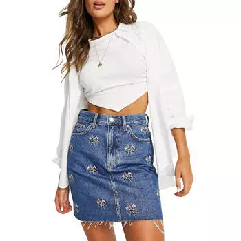 Юбка Tommy Jeans Cotton Denim Mom Embroidered, синий