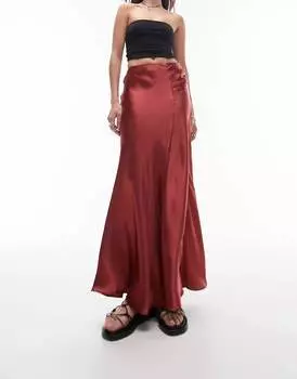 Юбка Topshop Asymmetric Maxi With Ruched Panel, красный