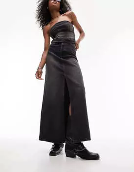 Юбка Topshop Co Ord Denim Double Split Maxi, черный