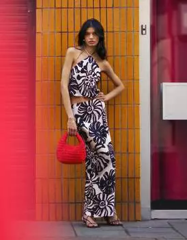 Юбка Topshop Co-ord Satin Twill, черный/белый