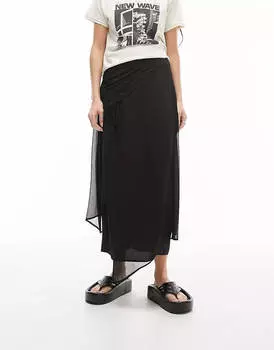 Юбка Topshop Crinkle Yoryu Asymetric Soft Midi, черный