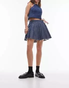 Юбка Topshop Denim Pleated Mini Stripe, синий