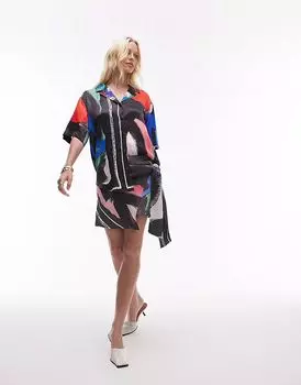 Юбка Topshop из атласа с завязками по бокам и принтом в виде шарфа