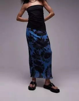 Юбка Topshop из жатой сетки с принтом в виде ромашек по всей поверхности