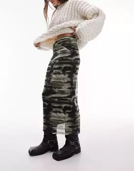 Юбка Topshop со сборками на талии и размытым принтом