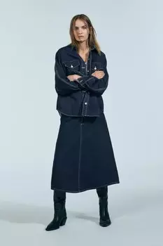 Юбка-трапеция из джинсовой денима trf ZARA, синий