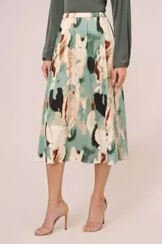 Юбка-Трапеция макси с принтом и эластичной спинкой Adrianna Papell, зеленый