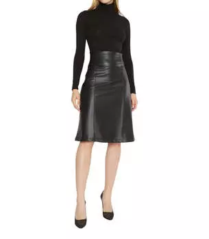 Юбка-трапеция миди из веганской кожи черного цвета RIPLEY RADER