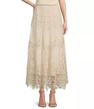 Юбка-трапеция Reba с зубчатым краем, связанная крючком, слоновая кость