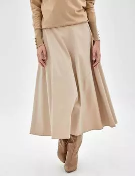 Юбка-трапеция с эффектом кожи Бежевая Kayra