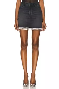 Юбка-Трапеция с отделкой из кристаллов Good American, черный