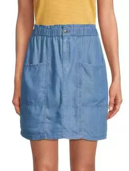 Юбка - Трапеция Saks Fifth Avenue с карманами и оборками на талии, medium indigo