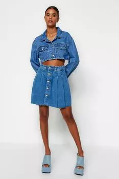 Юбка Trendyol джинсовая со складками,синий