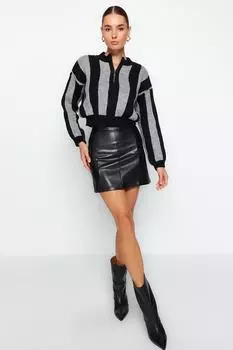 Юбка Trendyol из искусственной кожи с высокой талией, черный