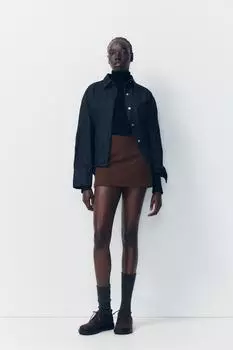 Юбка-юбка с высокой талией ZARA, коричневый