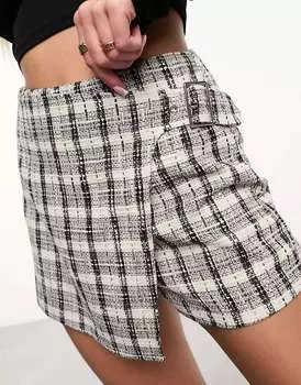 Юбка-юбка с запахом и пряжкой в однотонную клетку ASOS