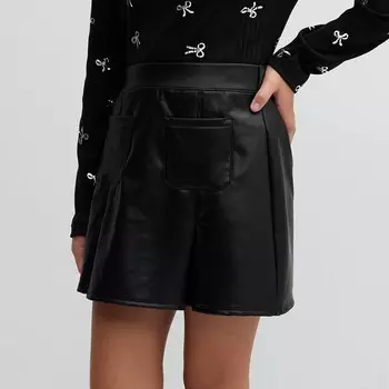 Юбка-юбка SO из искусственной кожи с нашивками для девочек 6–20 лет (стандартный и большой размер), цвет Black Leather