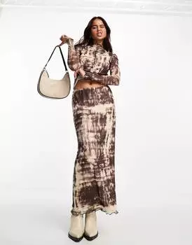 Юбка Vero Moda Abstract Mesh Maxi Co-ord, бежевый/коричневый