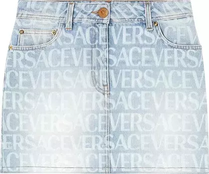 Юбка Versace Logo Denim Skirt 'Light Blue', синий
