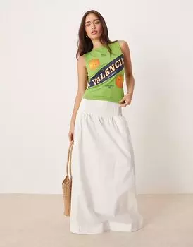 Юбка Vila из поплина в стиле бохо с присборенным поясом кремового цвета