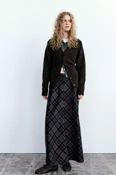 Юбка в клетку длинная ZARA, черный/коричневый