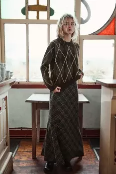 Юбка в клетку длинная ZARA, коричневый