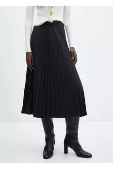 Юбка в клетку и плиссе Mango, черный