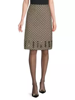 Юбка в клетку из смесовой шерсти с люверсами Bottega Veneta, цвет Straw