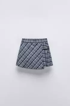 Юбка в клетку с пряжкой ZARA, синий