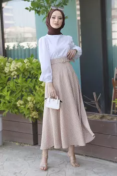 Юбка в клетку с рисунком Tsd220603 Бежевый Tesettr Dnyas