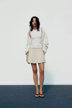 Юбка в клетку со складками ZARA, цвет Light grey