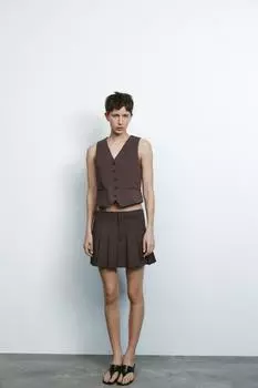 Юбка в клетку со складками ZARA, цвет Maroon Grey